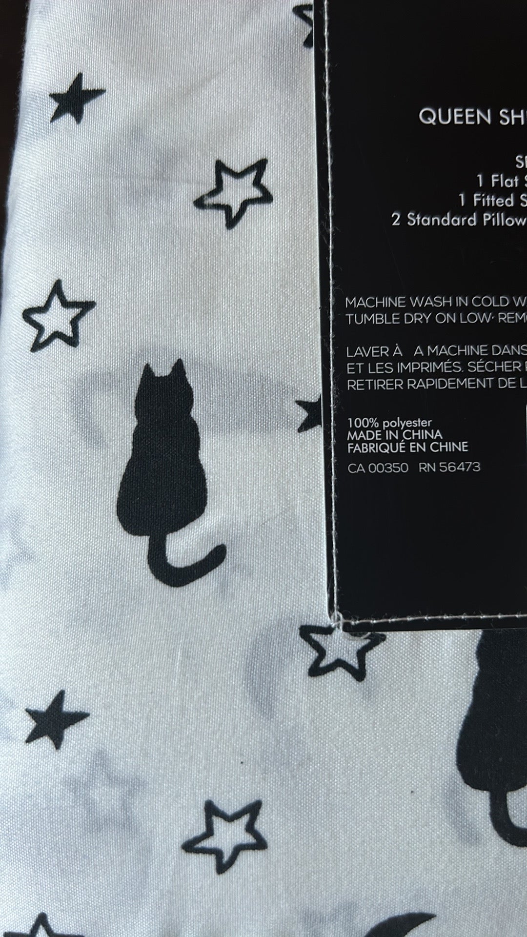 Nate & Nat Queen Sheet Set New Black Cat Stars Halloween Black & White