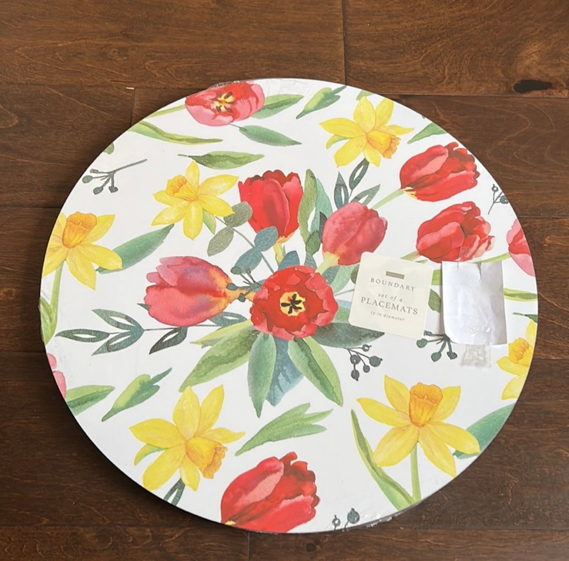 Envogue Cork Placemats set of 4 Tulips Floral Round New Spring Summer