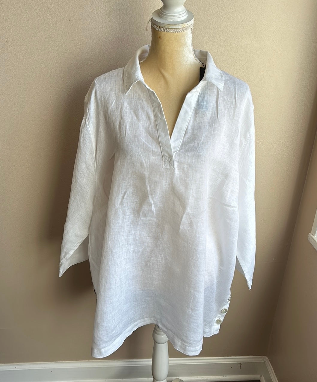 Tahari Womens Plus sz 3X Linen Blouse Top Nwt White 3/4 Sleeve