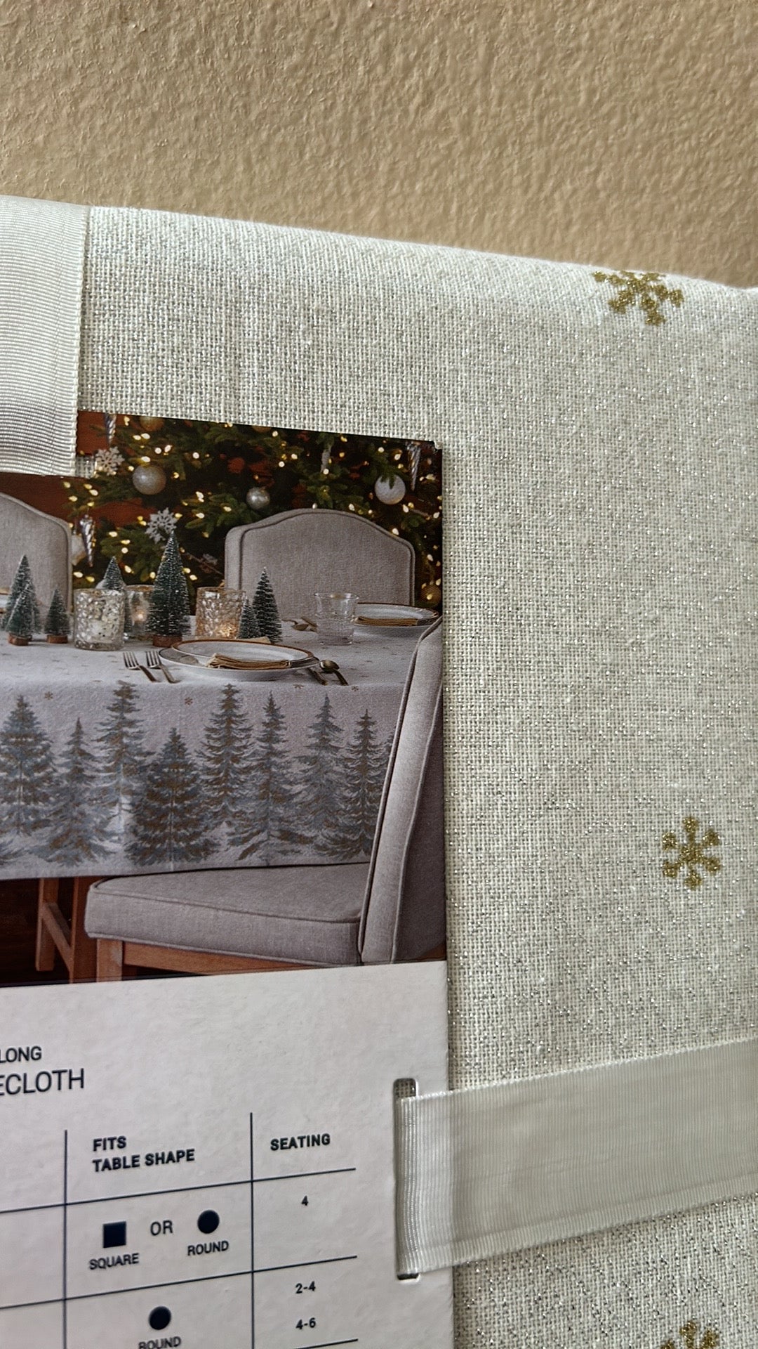 Rachel Zoe Tablecloth Christmas Oblong New Evergreen Trees ShimmeryGold