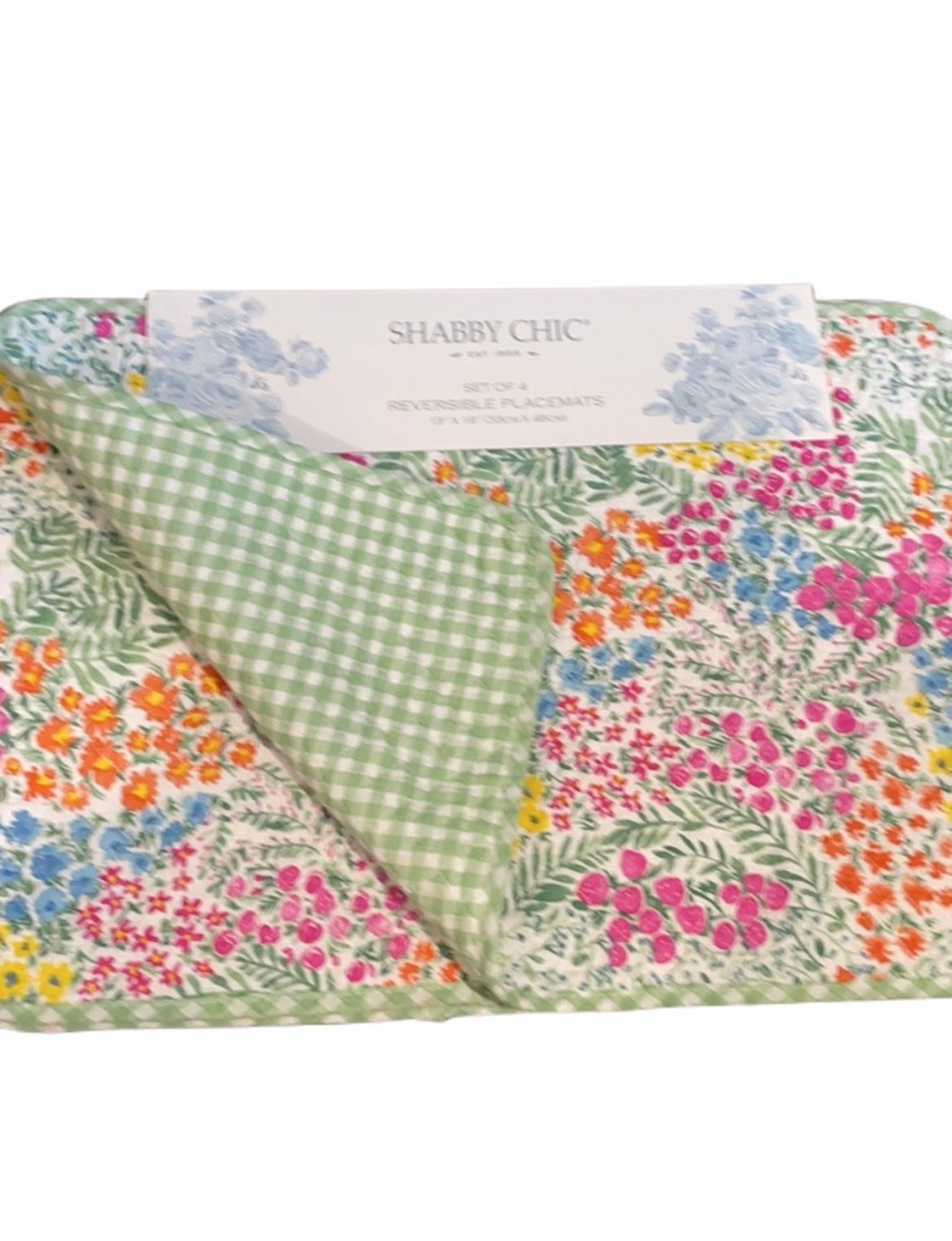 Shabby Chic Reversible Placemats Floral Quilted New Fall Linens Set Of 4