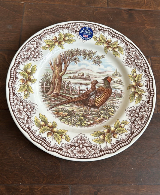 Royal Stafford Pheasant Thanksgiving Dinner Plates Set of 4 Brown Woodland