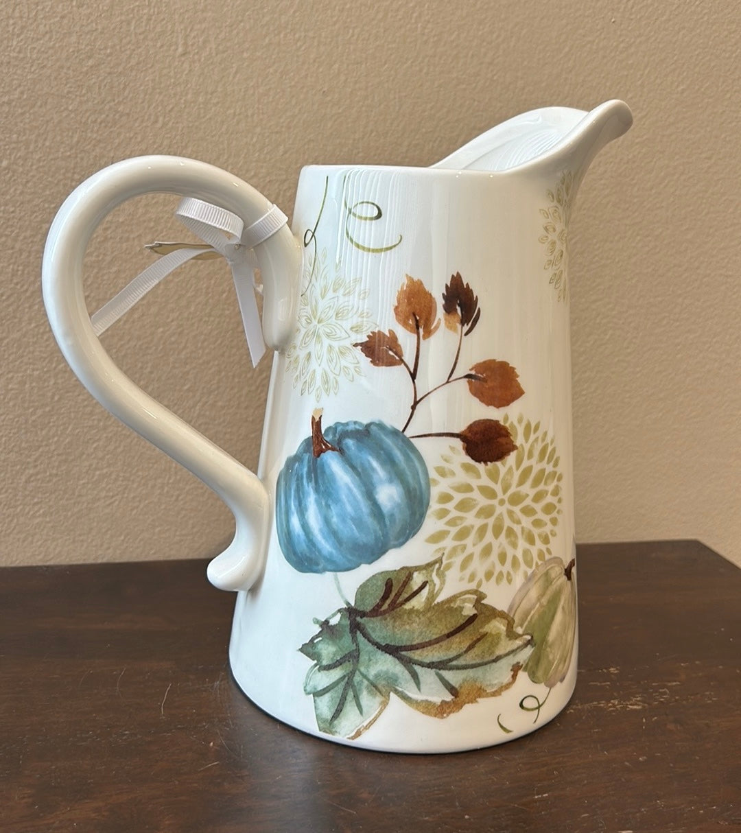 Potters Studio Pitcher Pumpkins Fall Leaves Berries Thanksgiving Ceramic New