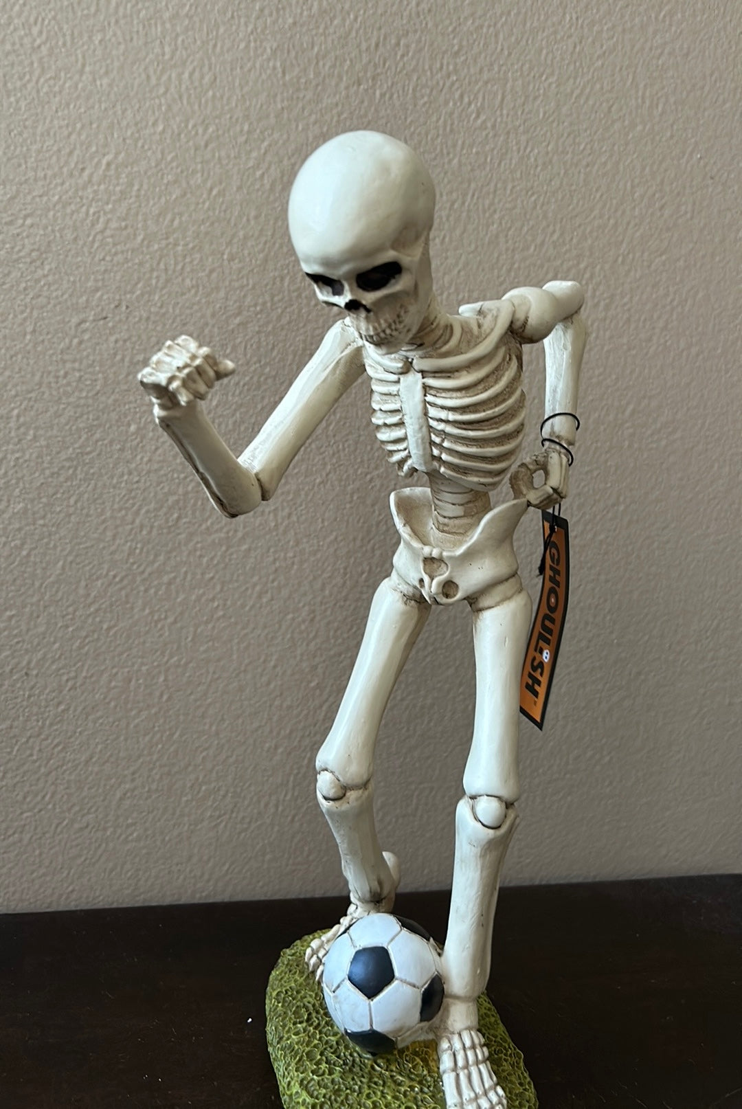 New Skeleton Playing Soccer Halloween Decor Figurine 11.5” Tall