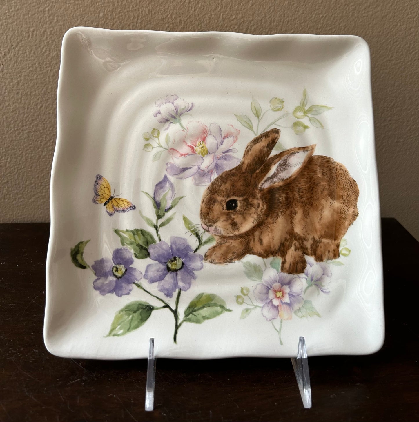 Set Of 4 Bunny Rabbit Salad Plates Ceramic New Floral Easter