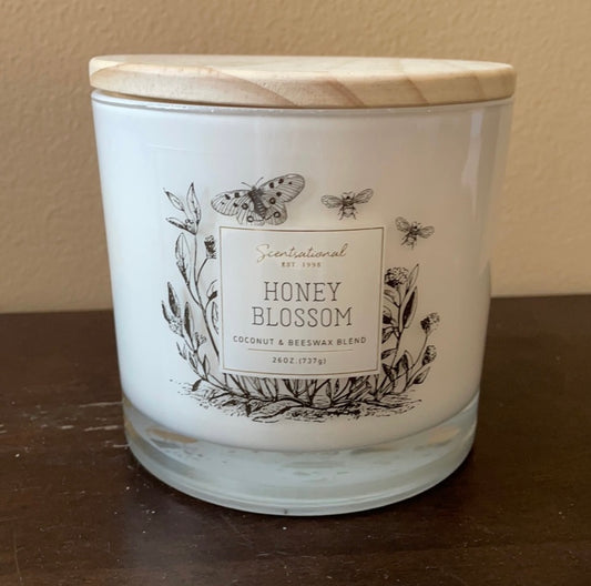 Scentsational Honey Blossom  Candle Large Glass Jar 26oz  Coconut Beeswax