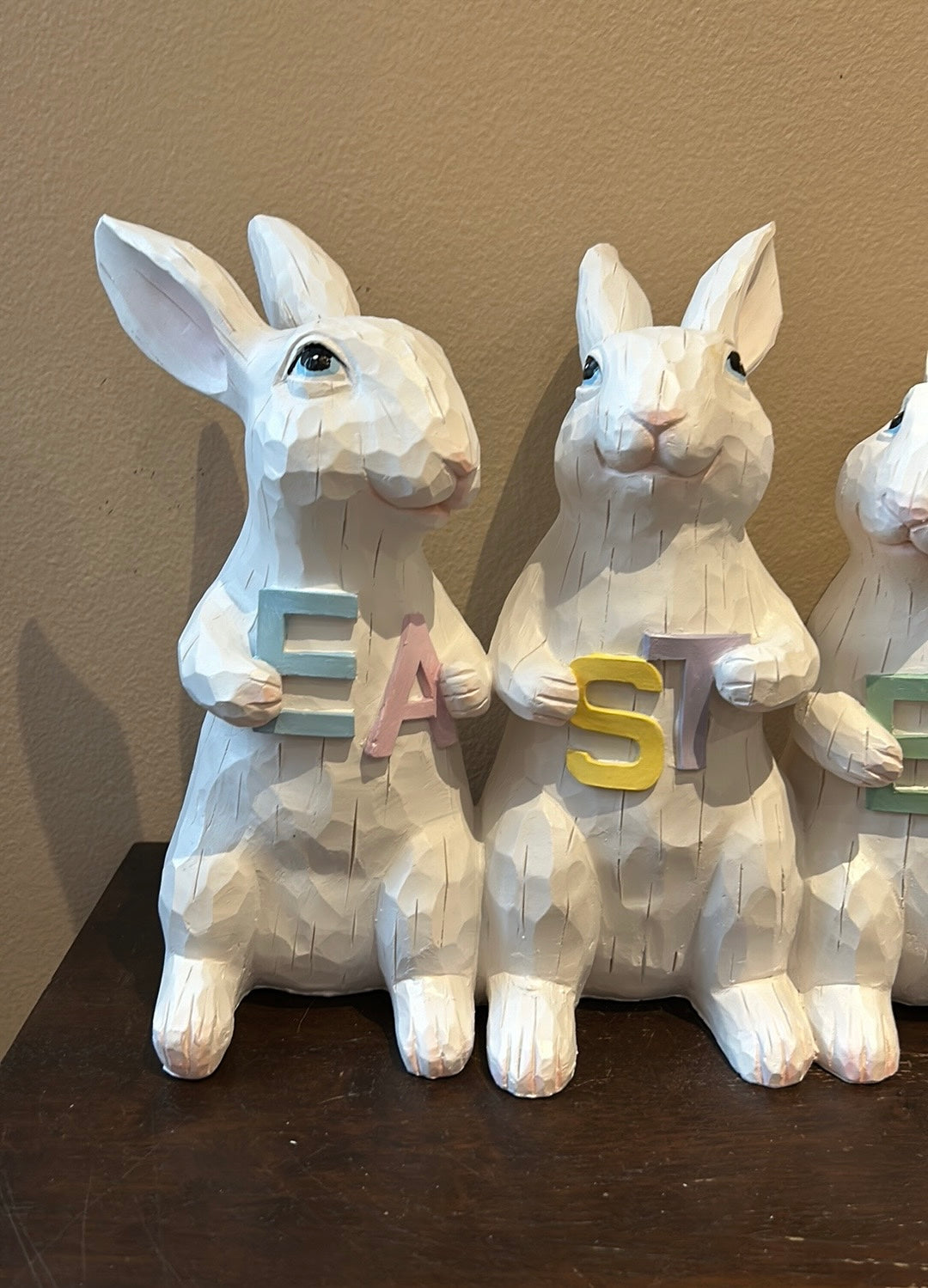 3 Easter Bunny Holding Easter Sign New Figurine