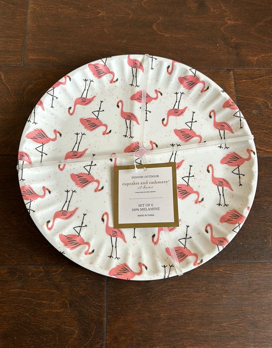 Cupcakes & Cashmere Set Of 8 Flamingo Plates Melamine New