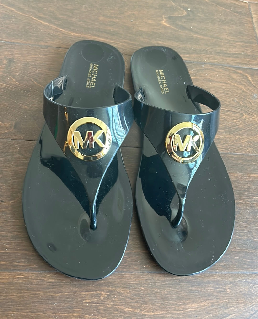 Michael Kors Thong Black MK Logo Jelly PVC Thong Sandals