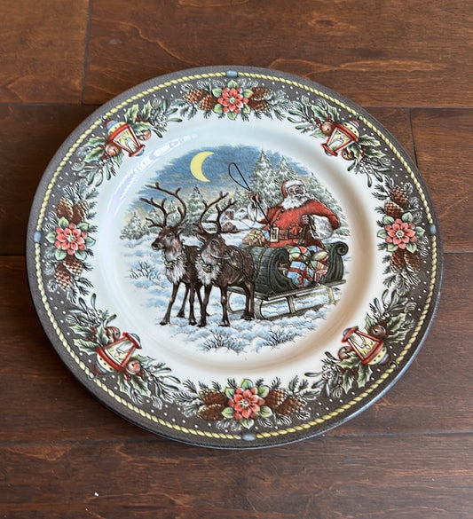 Royal Stafford Santa's Sleigh Deer Dinner Plates Set Of 4 New Christmas