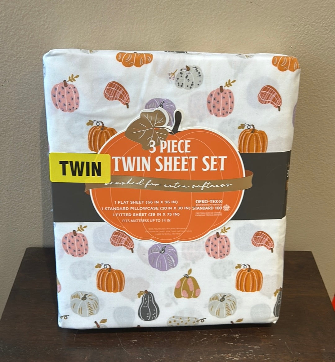 Envogue 3 Pc Twin Sheet Set New Pumpkin Print Fall Thanksgiving