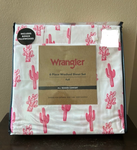 Wrangler 6 Pc Washed Sheet Set Full Cactus Hot Pink  New Desert Themed
