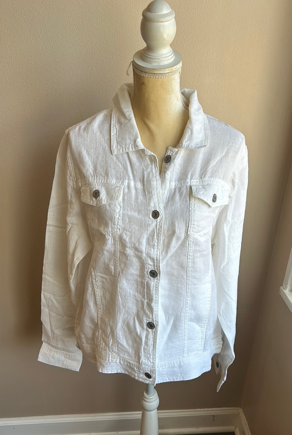 Jones New York Womens Sz XL Linen Jacket White New Front Button Lightweight