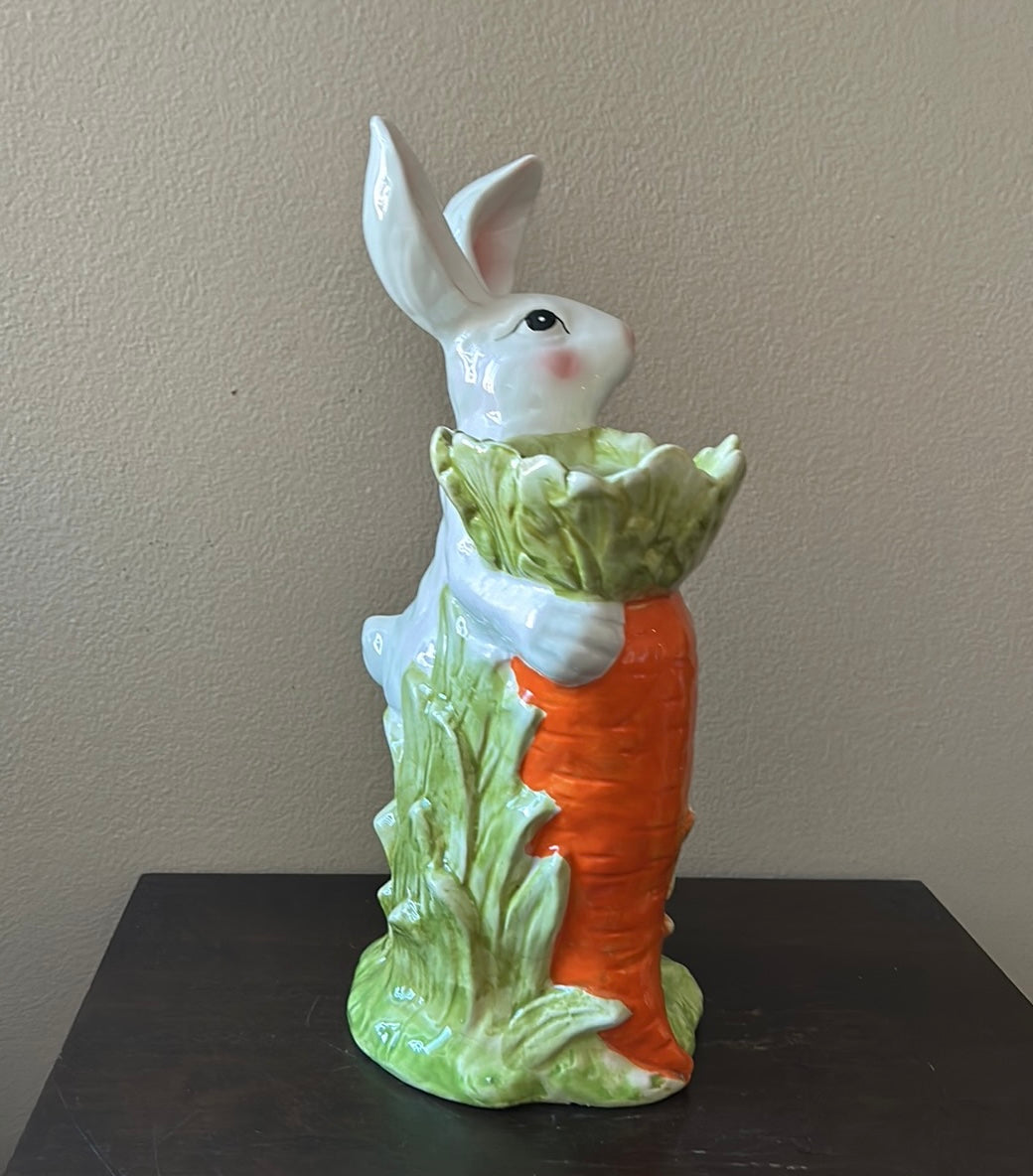 Cute Easter Bunny With Carrot Vase New Spring Decor Ceramic 14”