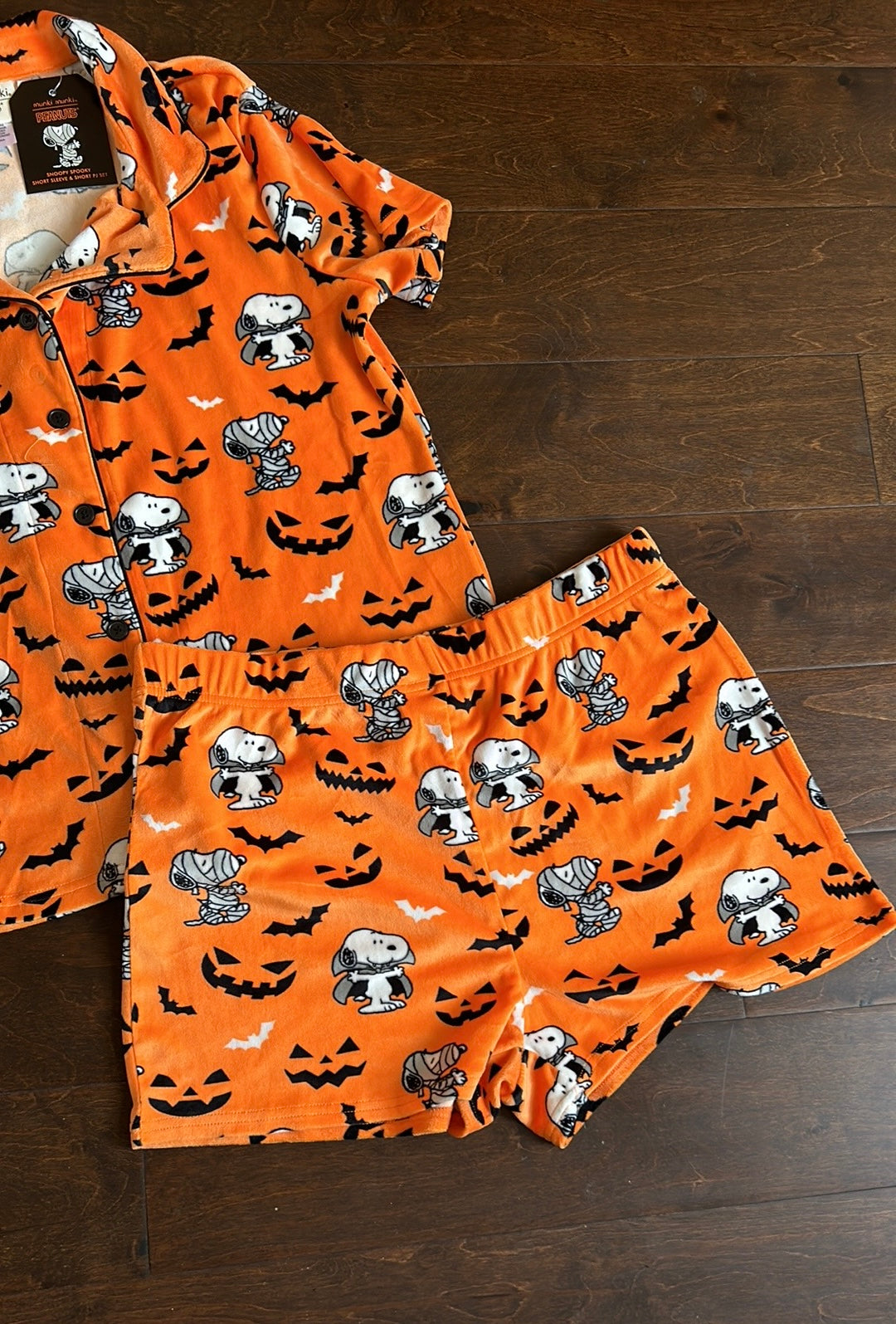 Munki Munki Peanuts Womens Mummy Snoopy Pajama Set Halloween Bats New