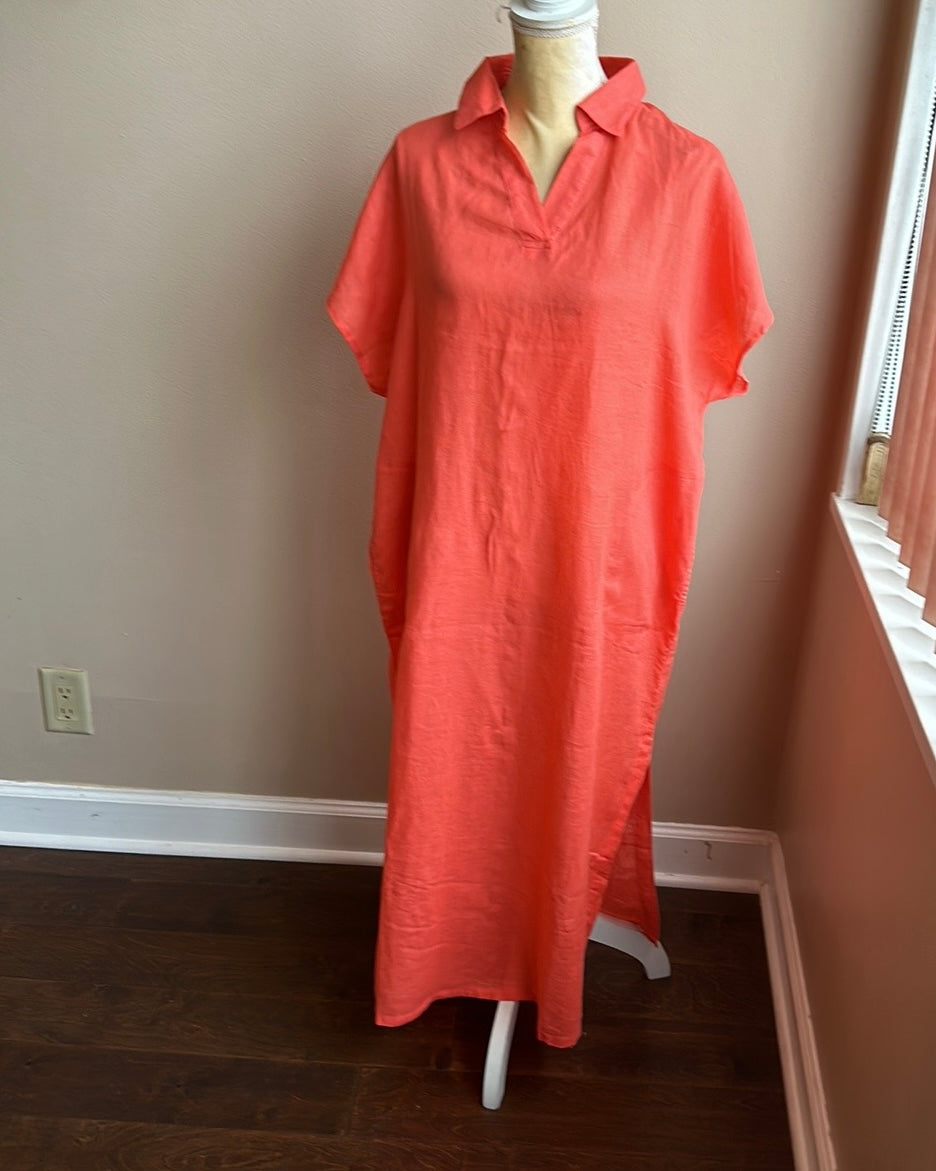 Tahari Womens Swim Coverup Sz M Linen Blend Orange