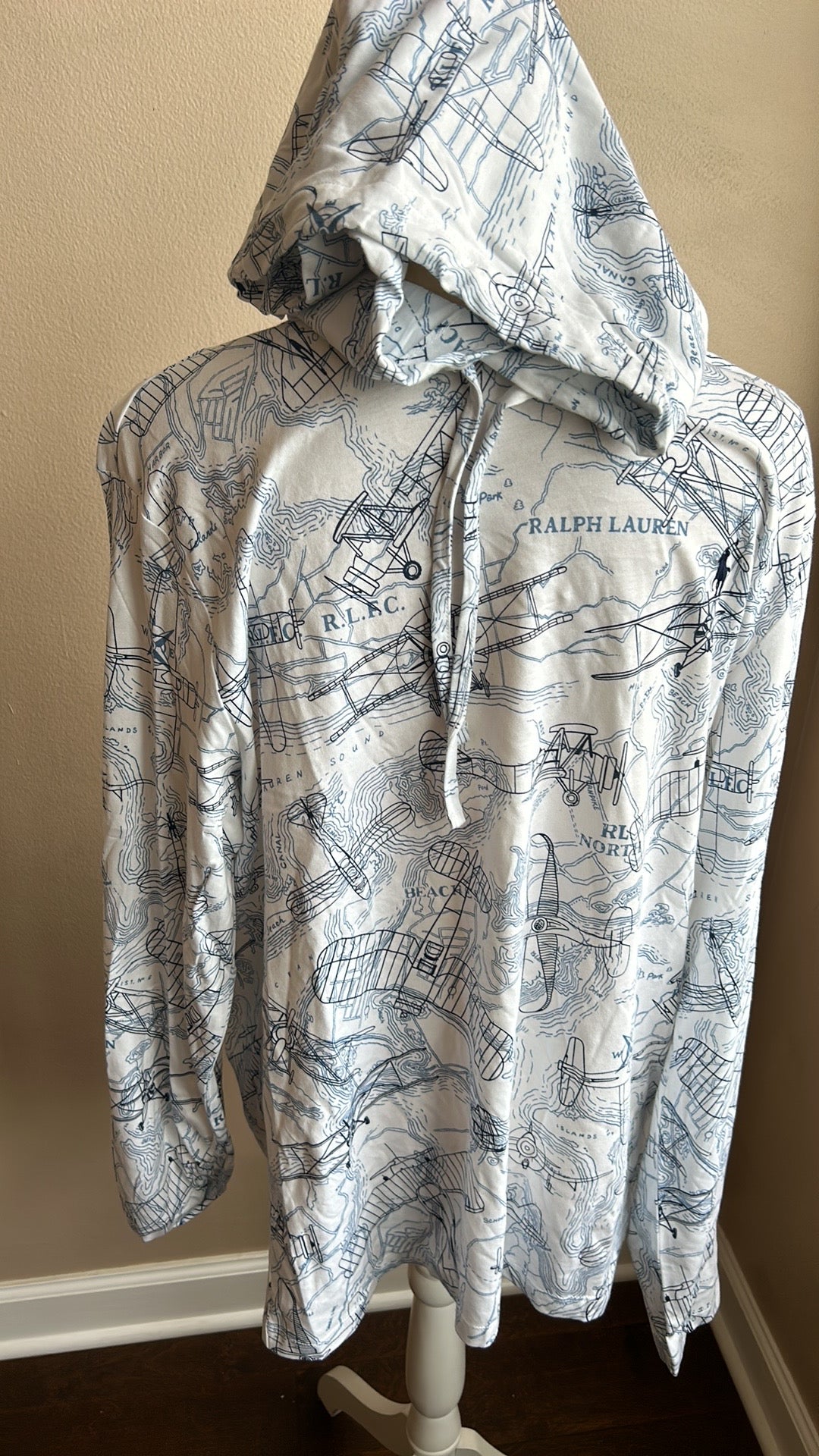 Polo Ralph Lauren Mens Aviation Hoodie Sz L Blue White Airplanes