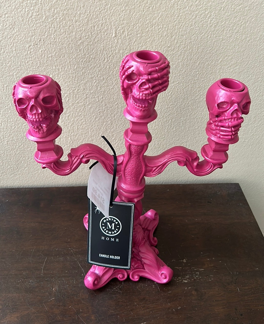 Martha Stewart Pink Halloween Skull For Candlesticks Candelabra NWT