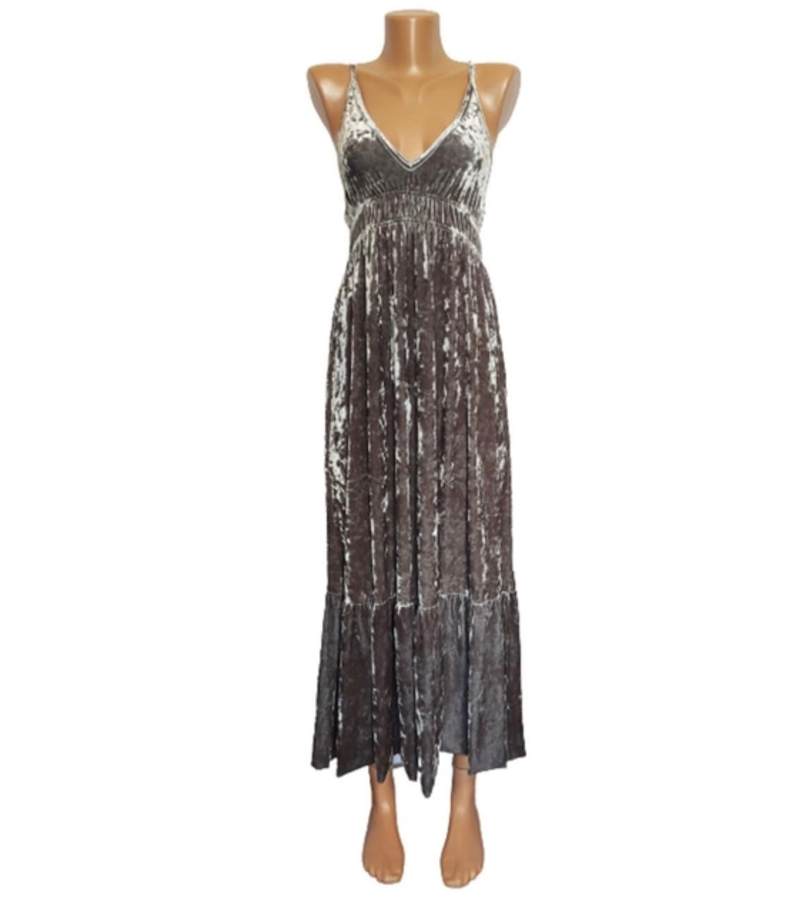 Zara Women’s Long Midi Dress Sz S Gray Velvet New