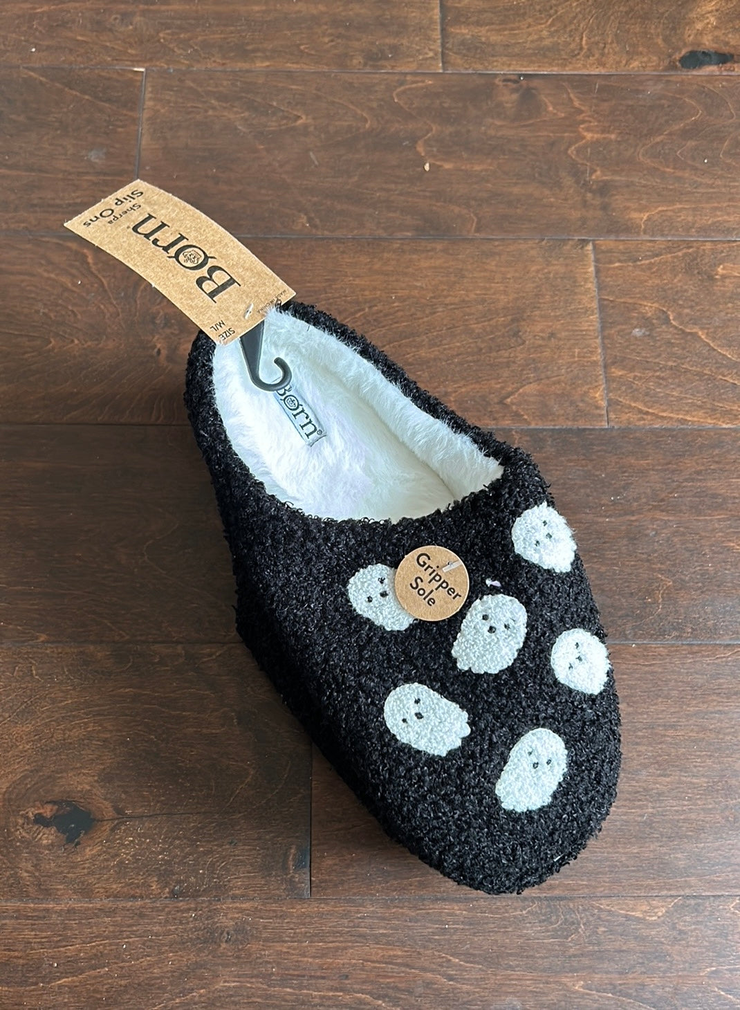 Born Womens Slippers Faux Sherpa Fur Slip On Fall Halloween Ghost Black