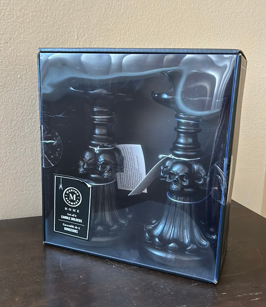 Martha Stewart Set Of 2 Skull Candleholders Decorative Black