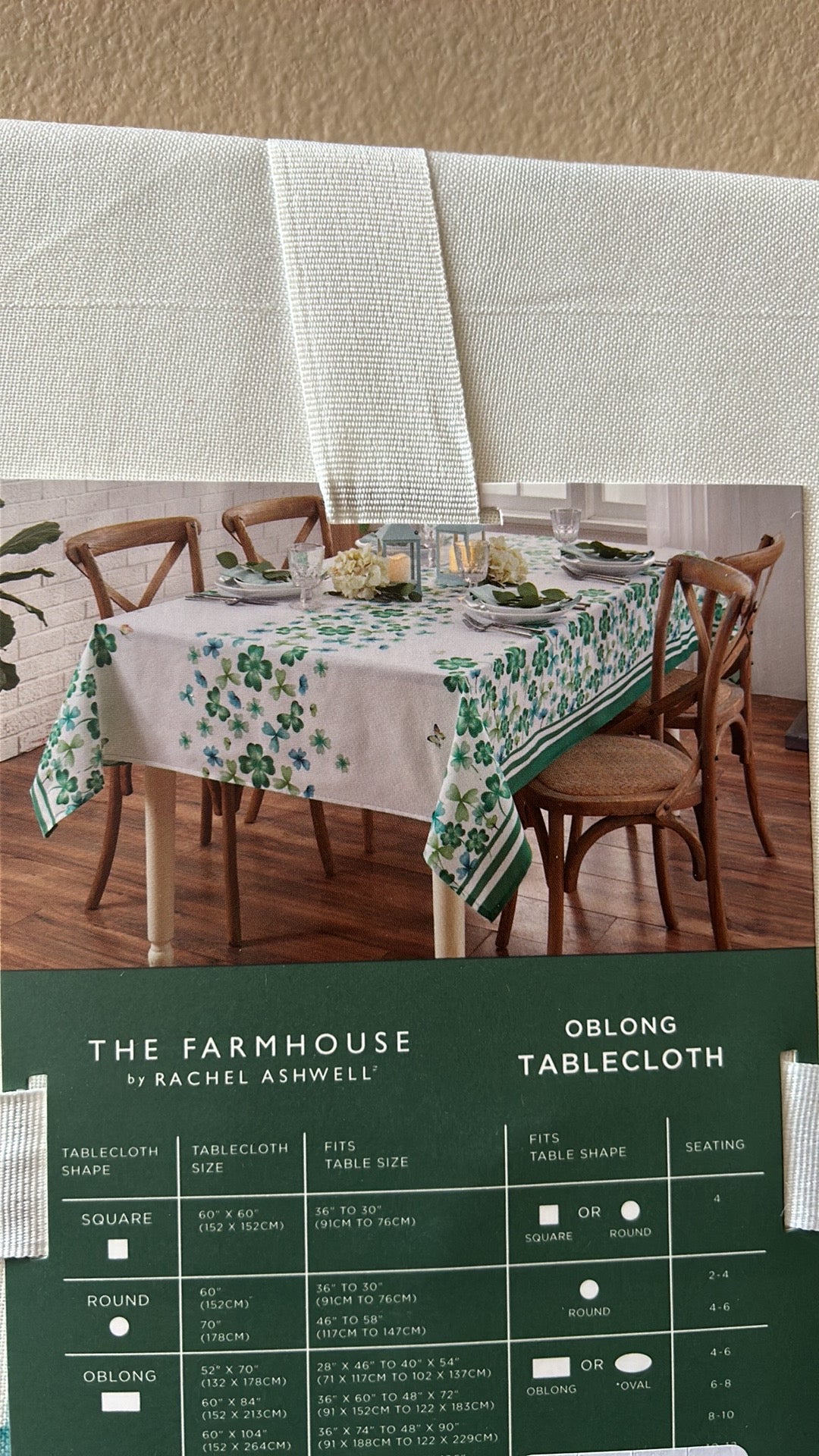 Rachel Ashwell St Patrick’s Day Green White Clover Butterfly Tablecloth ”