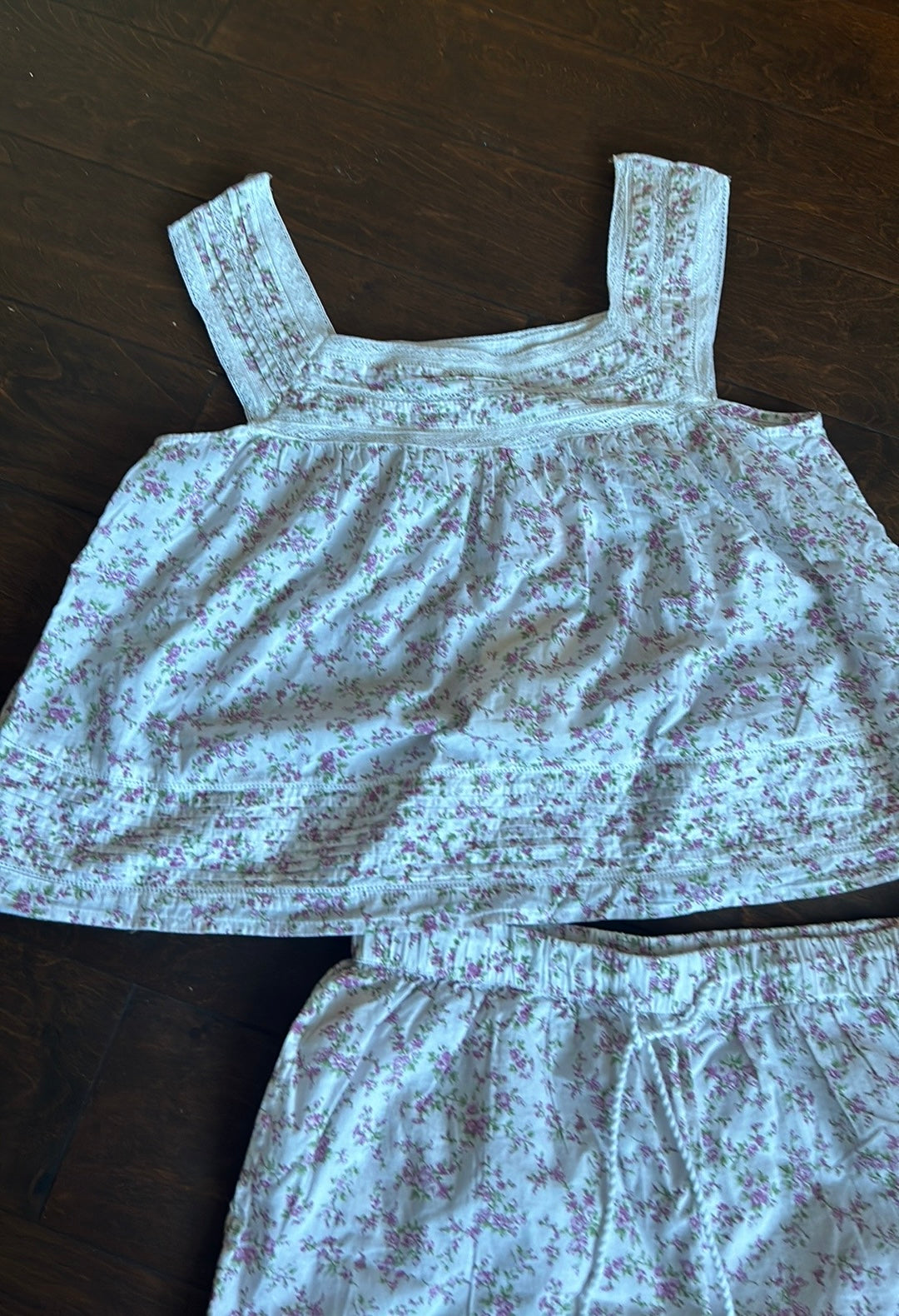 Rachel Ashwell Womens 2 Pc Pajama Set Floral Cotton Lace New Top & Shorts