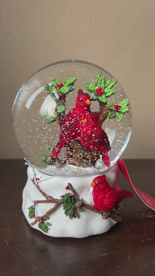 Martha Stewart Red Cardinal Snowglobe Musical Christmas Holly Berry New