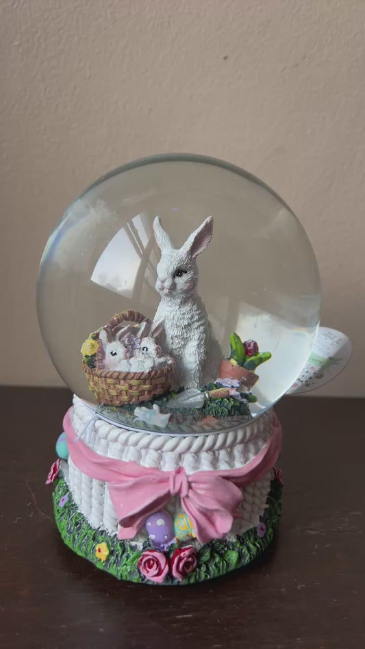 Bunny Boulevard Musical Snowglobe New Easter Bunny Baby Bunnies In Basket